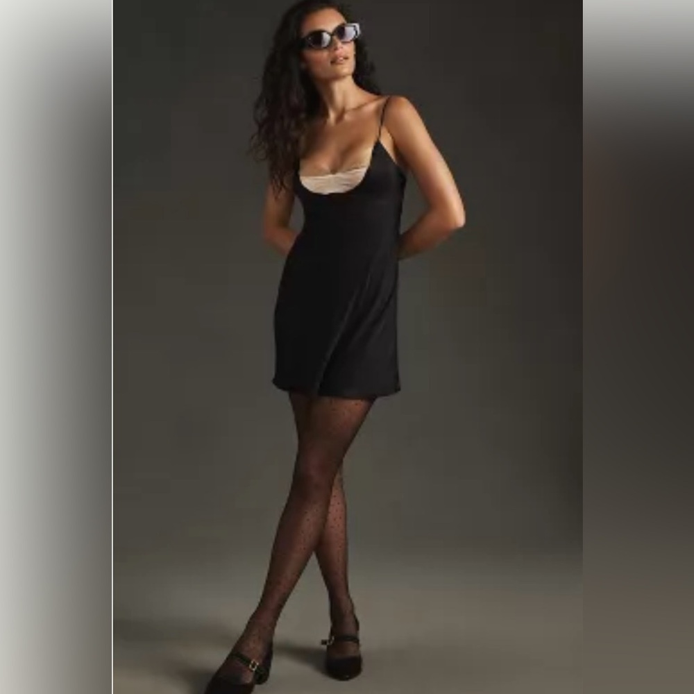 NWT By Anthropologie Colorblock Satin Slip Dress, Black